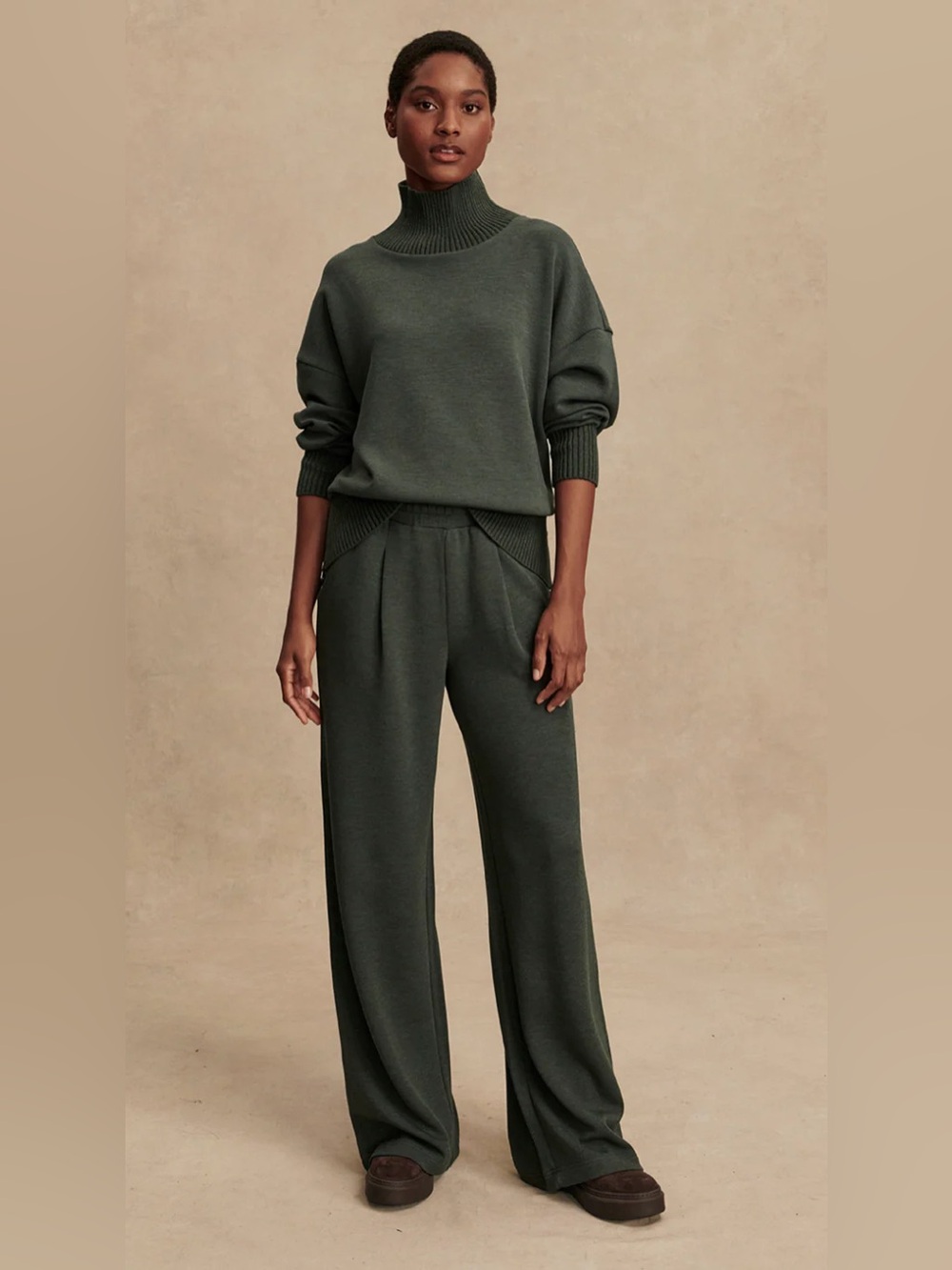 NWT Varley The Extra Wide Leg Pants 29.5 Olive Marl - Picture 2 of 5